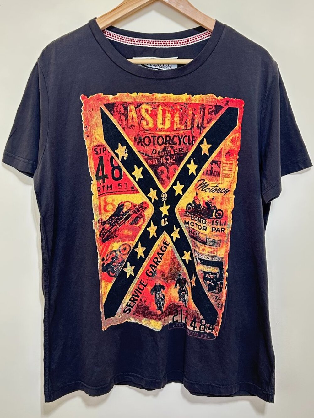 Diesel Short Sleeve T-Shirt With Motorcycle Graphic Gray Men's Size XL